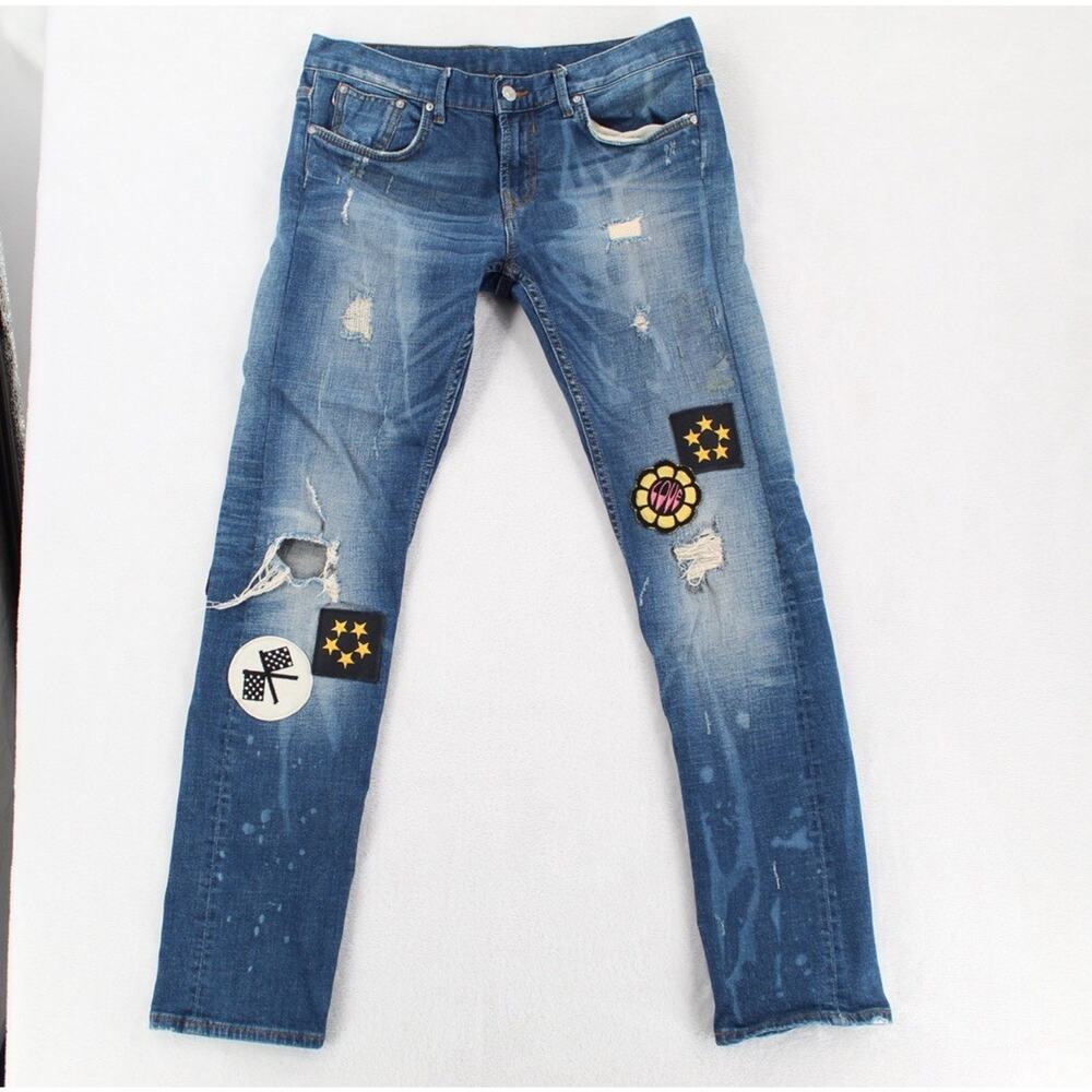 Zara Distressed Patchwork Redline Selvedge Style Jeans Womens 5/6 Y2K Denim